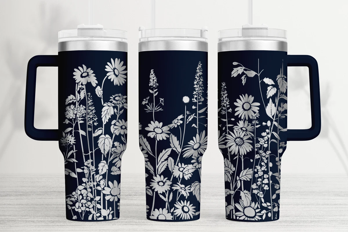 Wildflower 40oz Laser Tumbler Wrap SVG featuring wildflowers and daisies