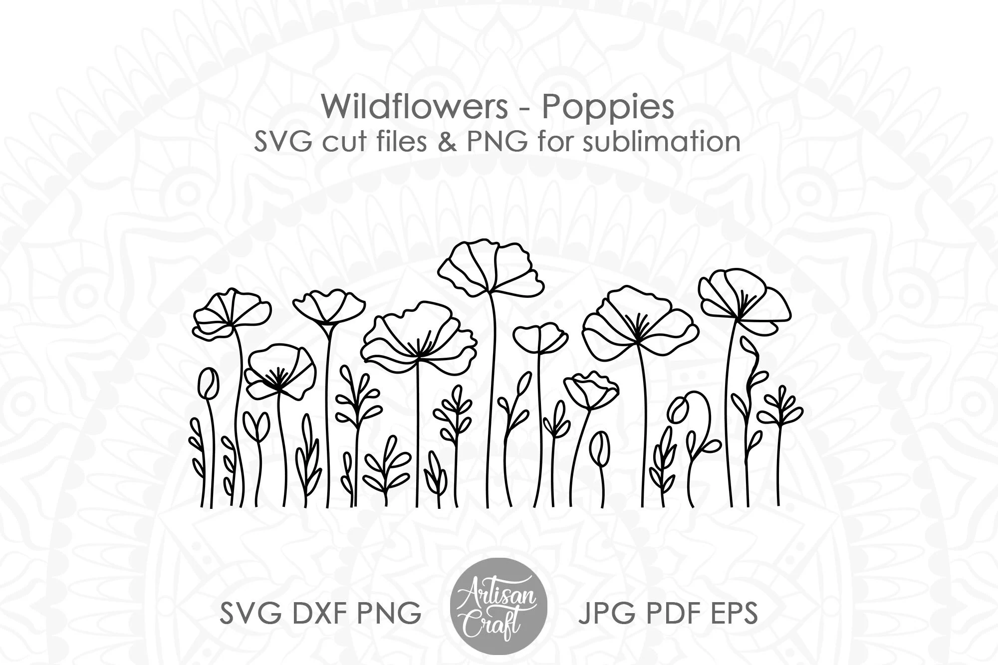 Wildflower SVG, Poppy Flower, Line Art featuring poppies and wildflowers