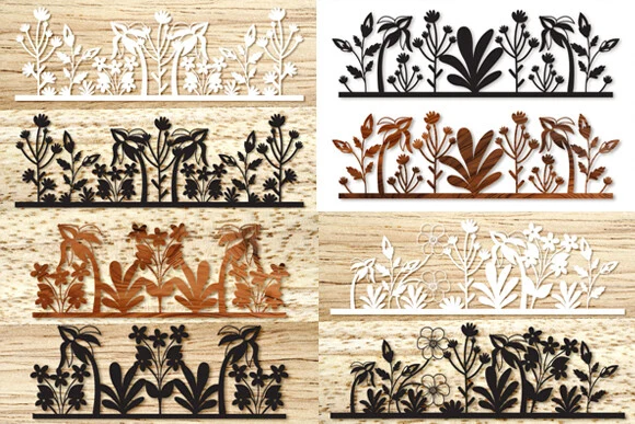 Wildflowers Laser Cut Wall Art Bundle featuring botanical border and palm trees