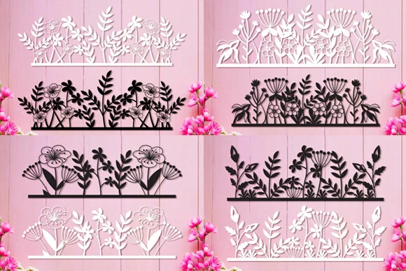 Wildflowers Laser Cut Wall Art SVG Set featuring wildflowers and botanical stems