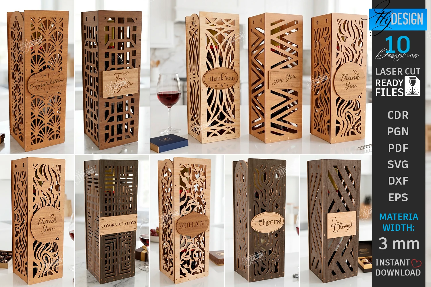 Wine Bottle Gift Boxes Laser Cut Bundle featuring wine bottle gift boxes and wine bottle holders
