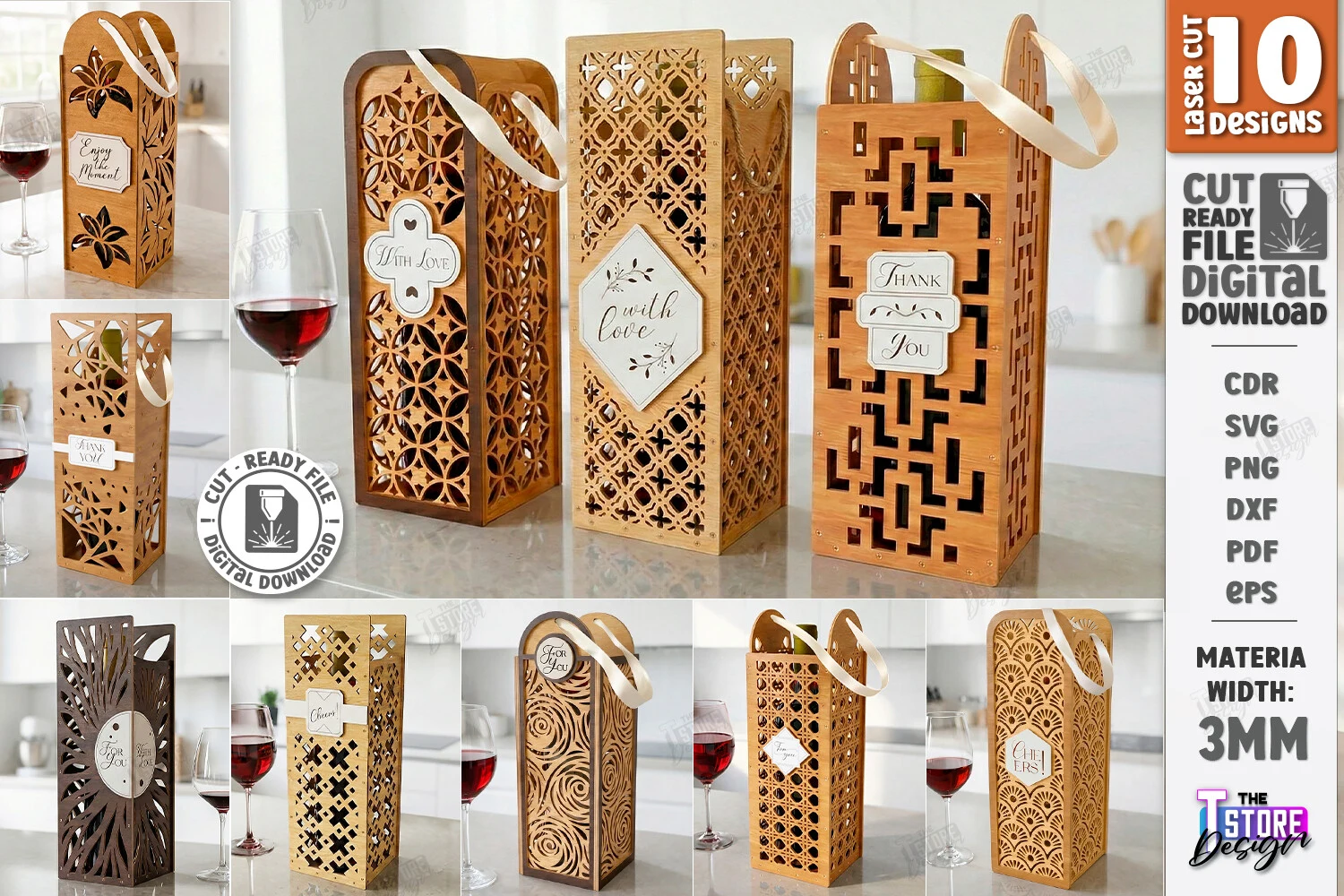 Wine Bottle Gift Boxes Laser Cut Bundle featuring wine bottle boxes and gift boxes