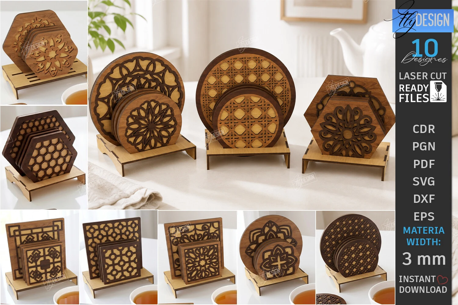 Wooden Coasters Laser Cut Bundle | CNC featuring coasters and coasters stands