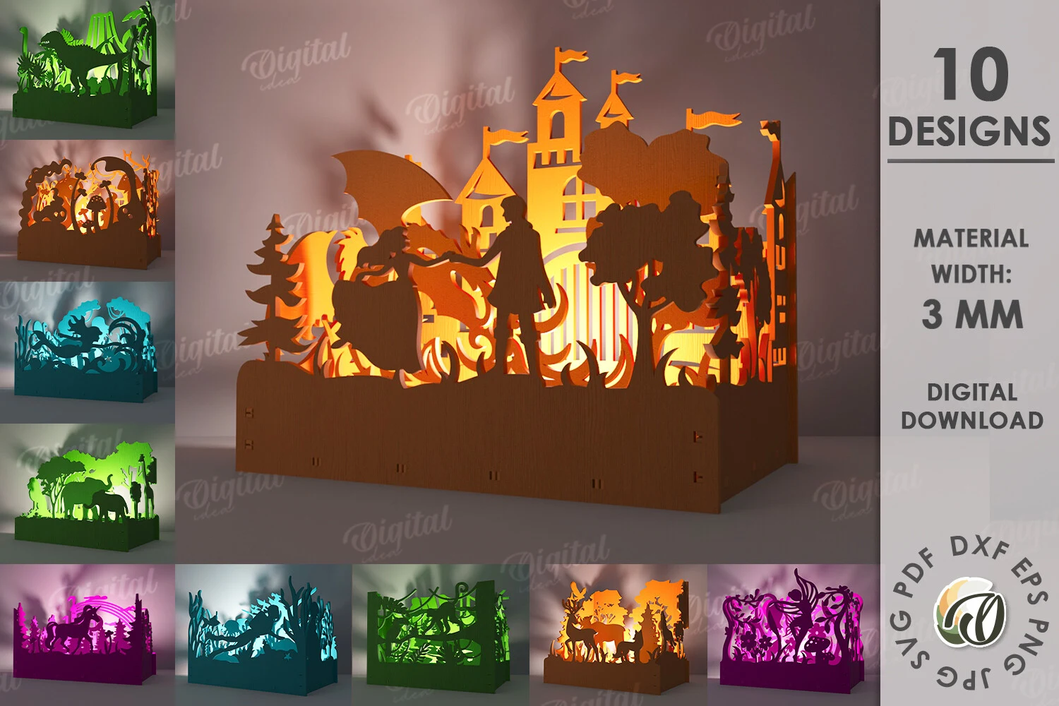 Wooden Kids Lamps Bundle Laser Cut preview showing laser-cut design with friendly character styling