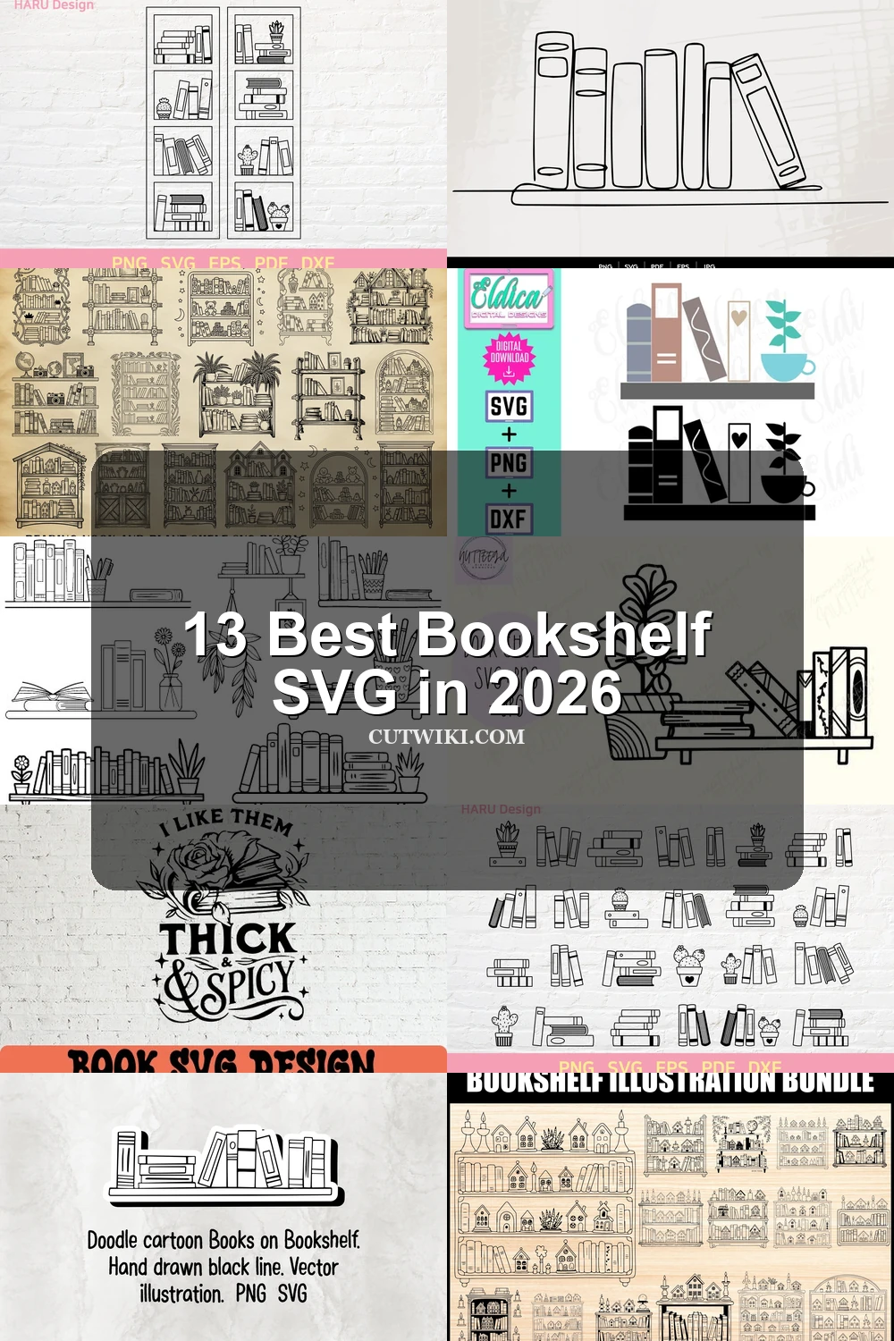 13 Best Bookshelf SVG in 2026 article preview collage featuring 10 design examples.