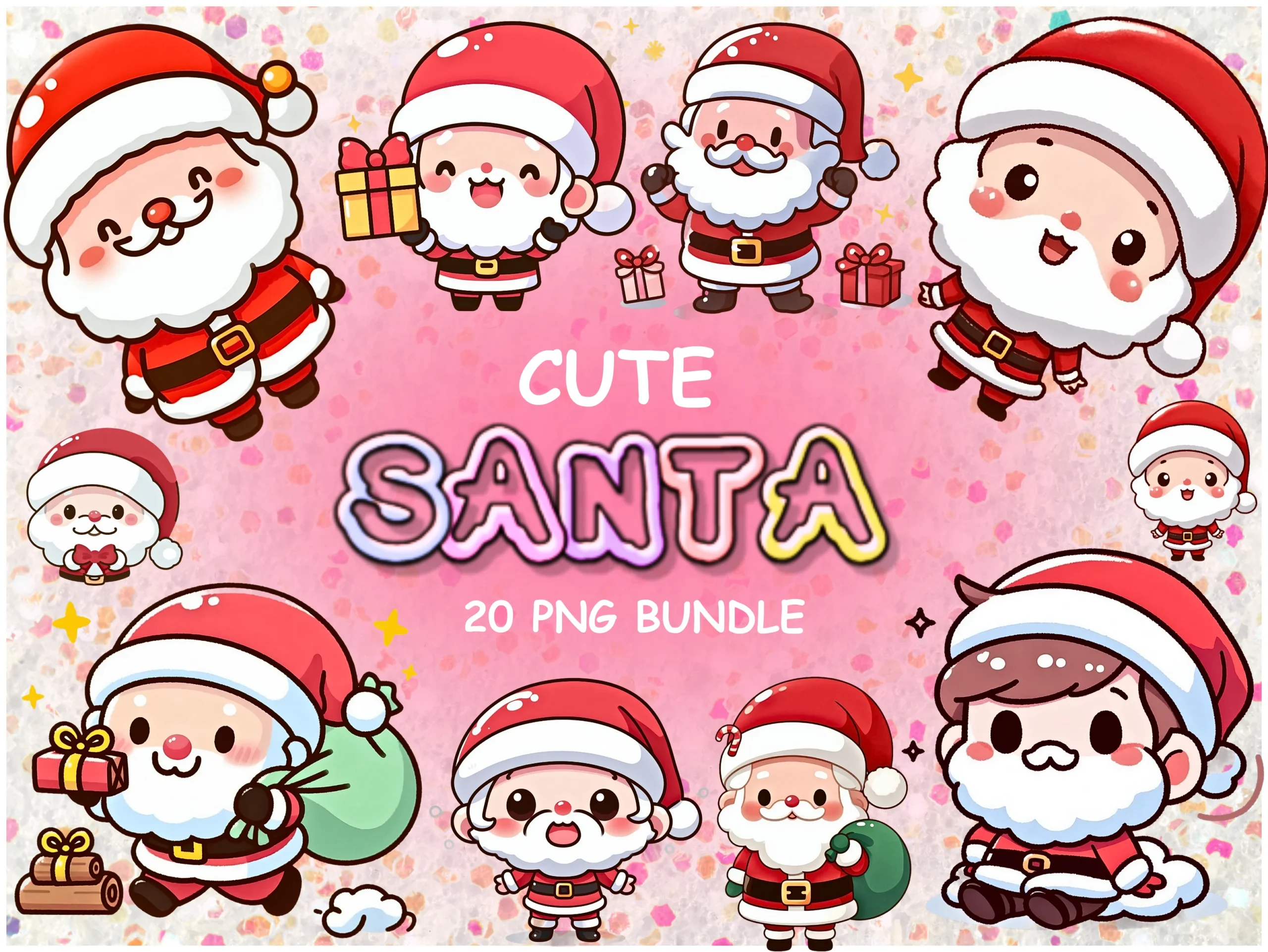 20 Cute Santa PNG Bundle - Santa Clipart preview showing clipart design with friendly character styling