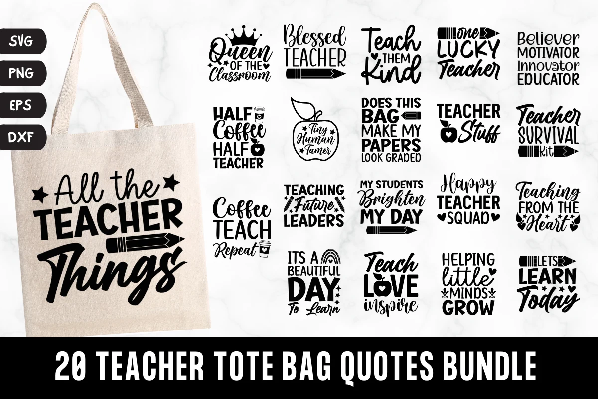 20 Teacher Tote Bag Quotes SVG Bundle SVG design preview