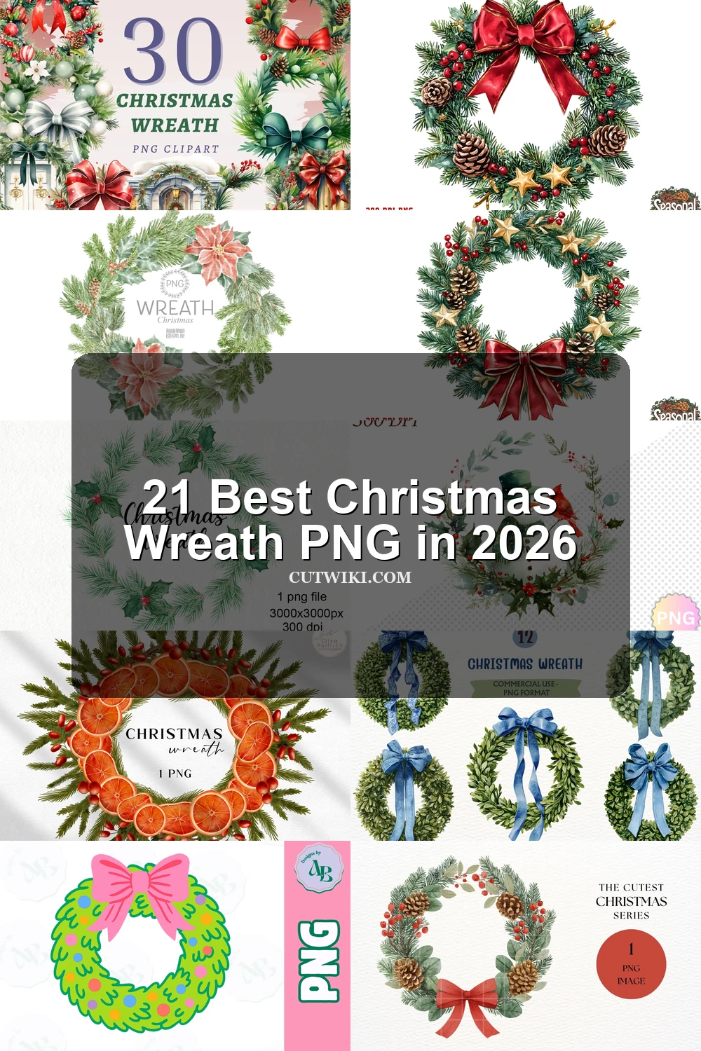 21 Best Christmas Wreath PNG in 2026 article preview collage featuring 10 design examples.