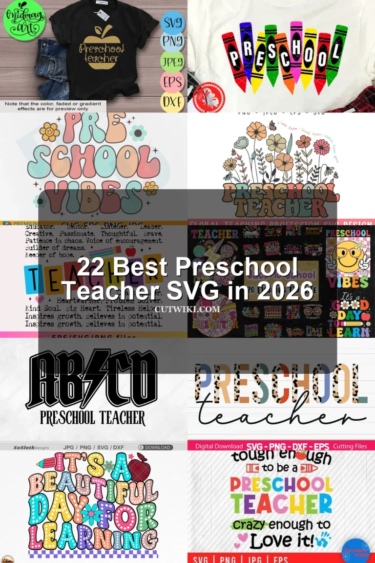 22 Best Preschool Teacher SVG in 2026 article preview collage featuring 10 design examples.