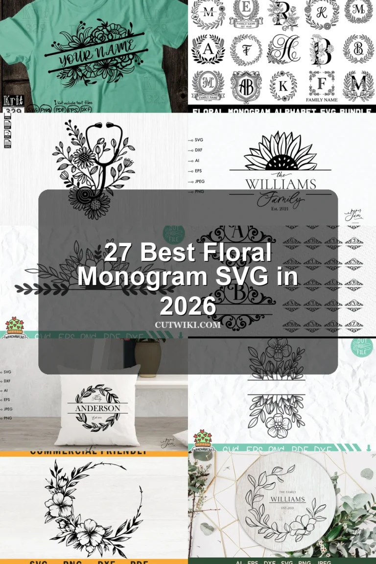27 Best Floral Monogram SVG in 2026 article preview collage featuring 10 design examples.