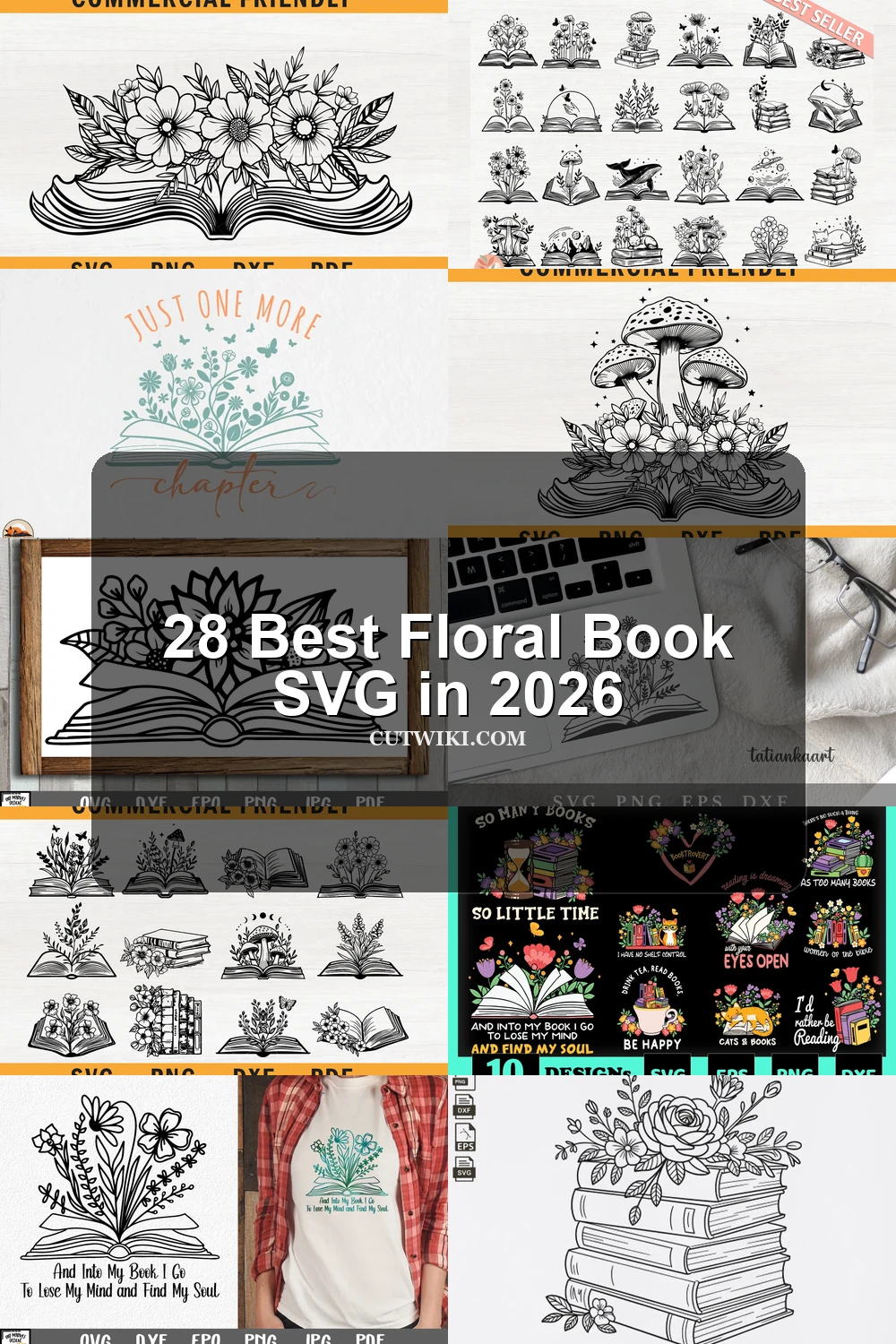28 Best Floral Book SVG in 2026 article preview collage featuring 10 design examples.