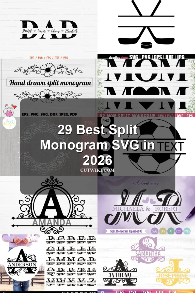 29 Best Split Monogram SVG in 2026 article preview collage featuring 10 design examples.