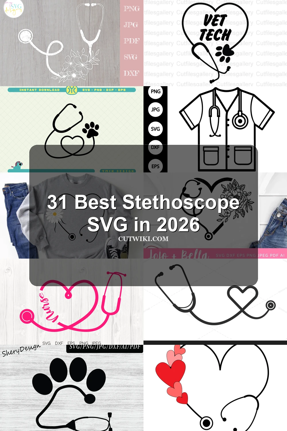 31 Best Stethoscope SVG in 2026 article preview collage featuring 10 design examples.