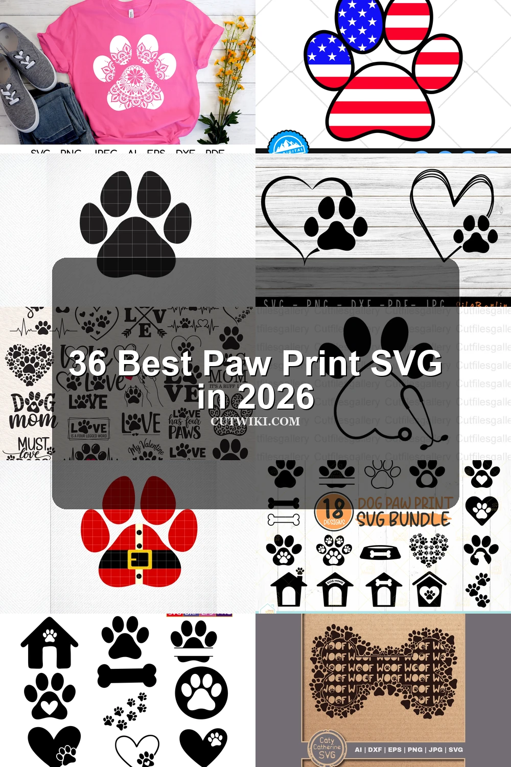 36 Best Paw Print SVG in 2026 article preview collage featuring 10 design examples.