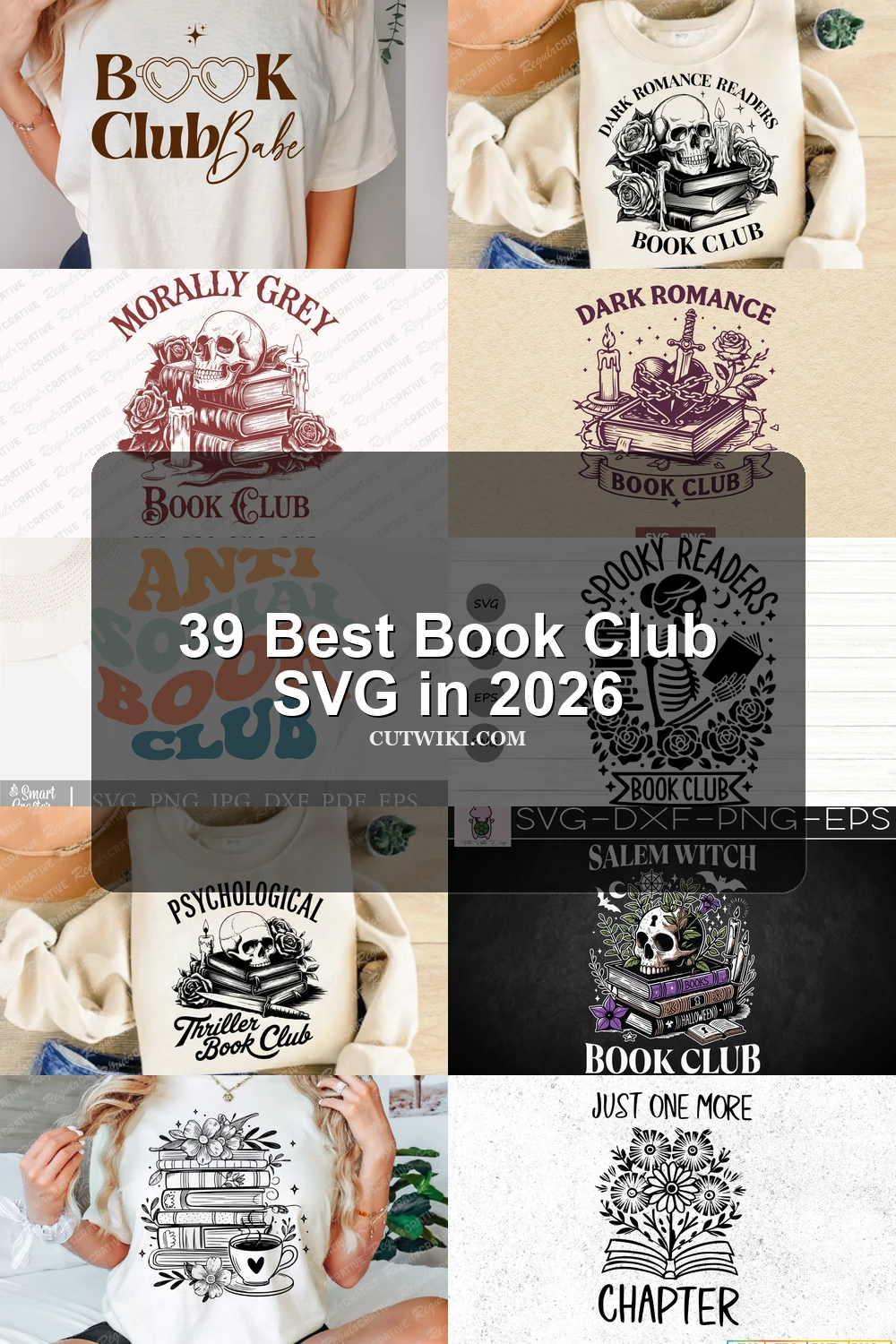 39 Best Book Club SVG in 2026 article preview collage featuring 10 design examples.