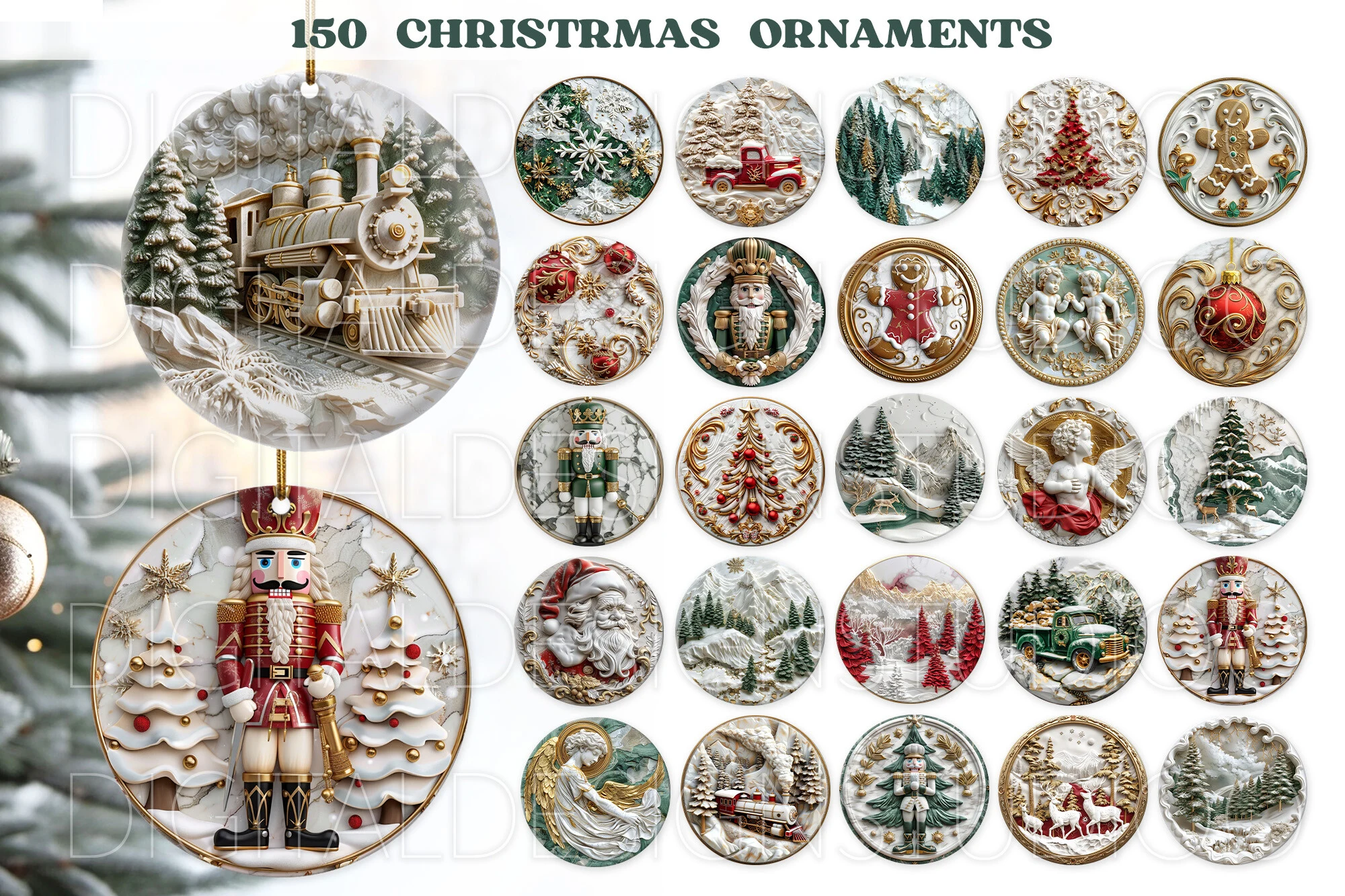 3D Christmas Ornaments Png, Christmas preview showing Christmas motifs with composition