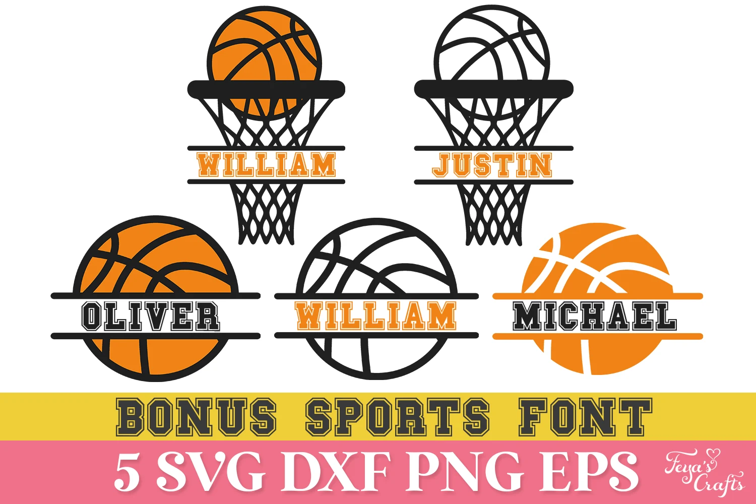 Basketball Split Monogram SVG featuring basketball hoop and basketball