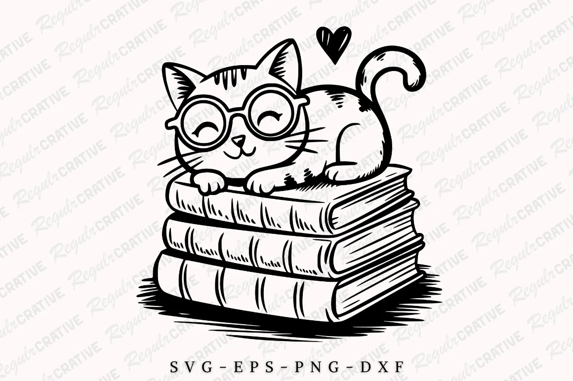 Book Lover SVG, Cat Bookmark SVG,Cat SVG featuring cat and books