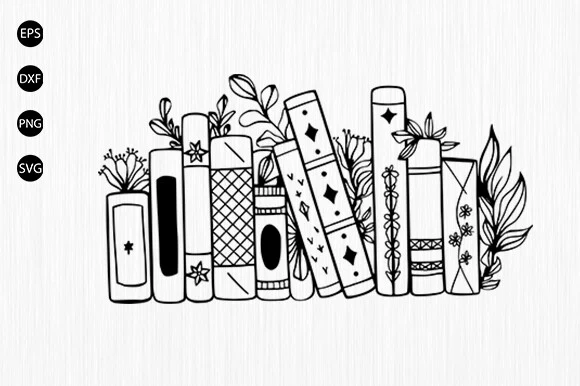 Book with Flowers Svg, Floral Book SVG preview showing botanical motifs with silhouette