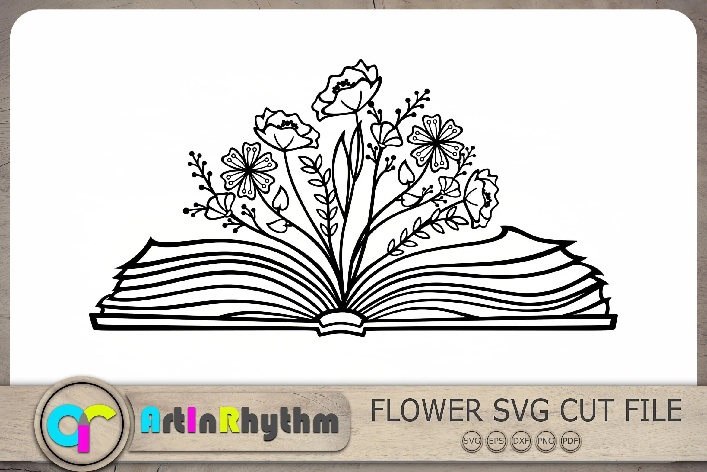 Book with Flowers Svg, Floral Book Svg featuring open book and wildflowers