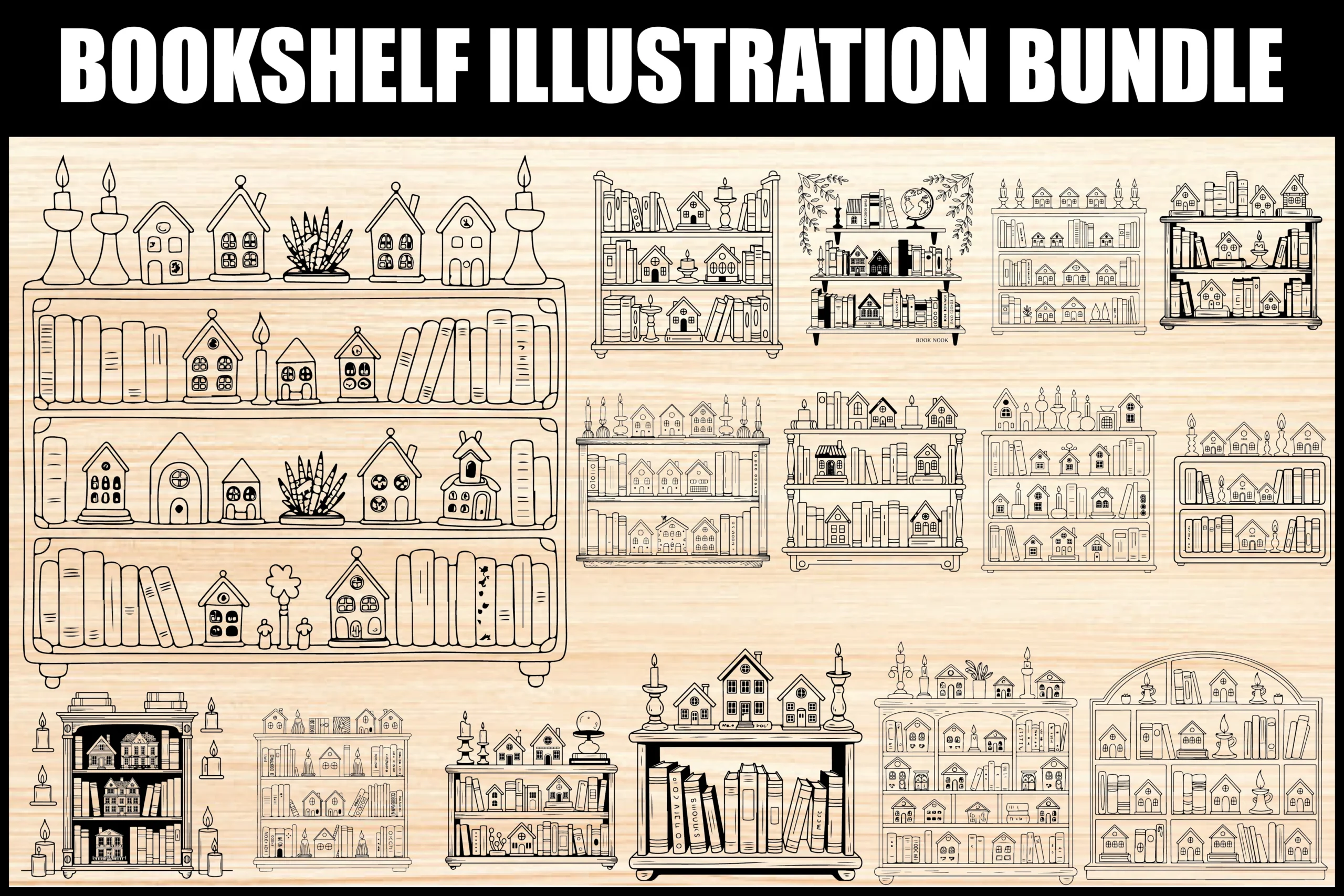 Bookshelf with Mini House Decor Set featuring bookshelves and miniature houses