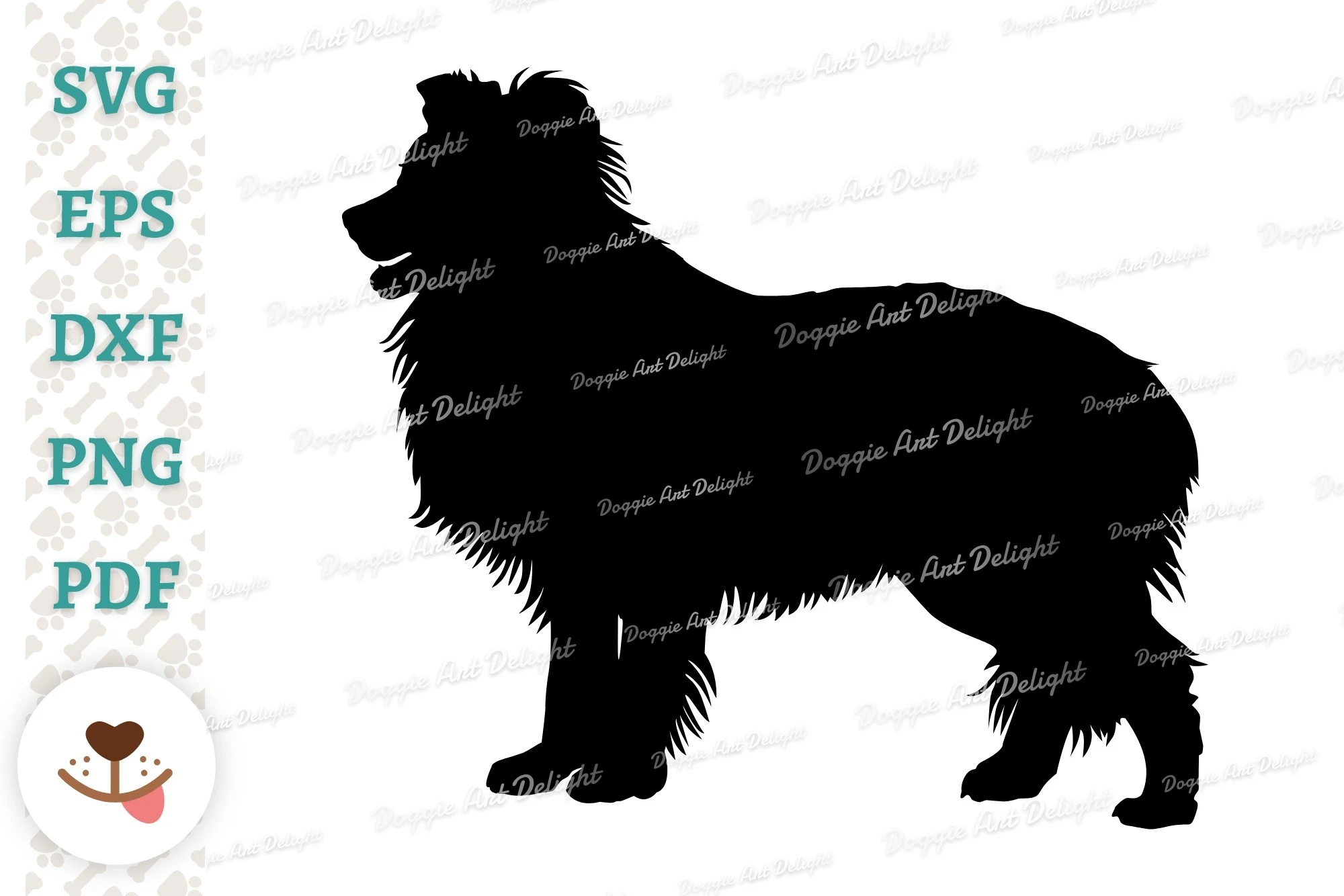 Border Collie Dog Silhouette Svg Png Dxf featuring dog and silhouette
