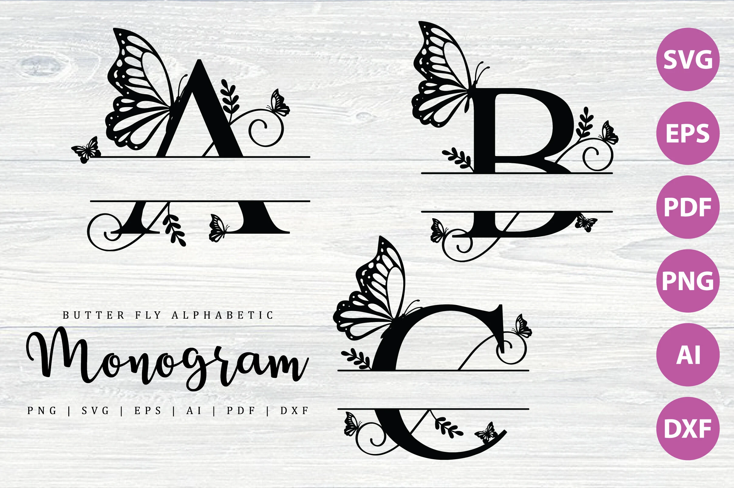 Butterfly Split Monogram Svg featuring split letters and butterflies