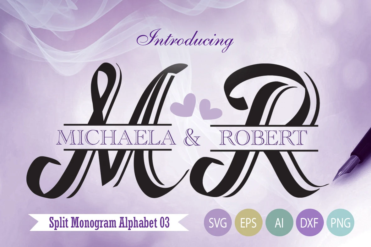 Calligraphic Split Monogram Svg Letters featuring letter M and letter R