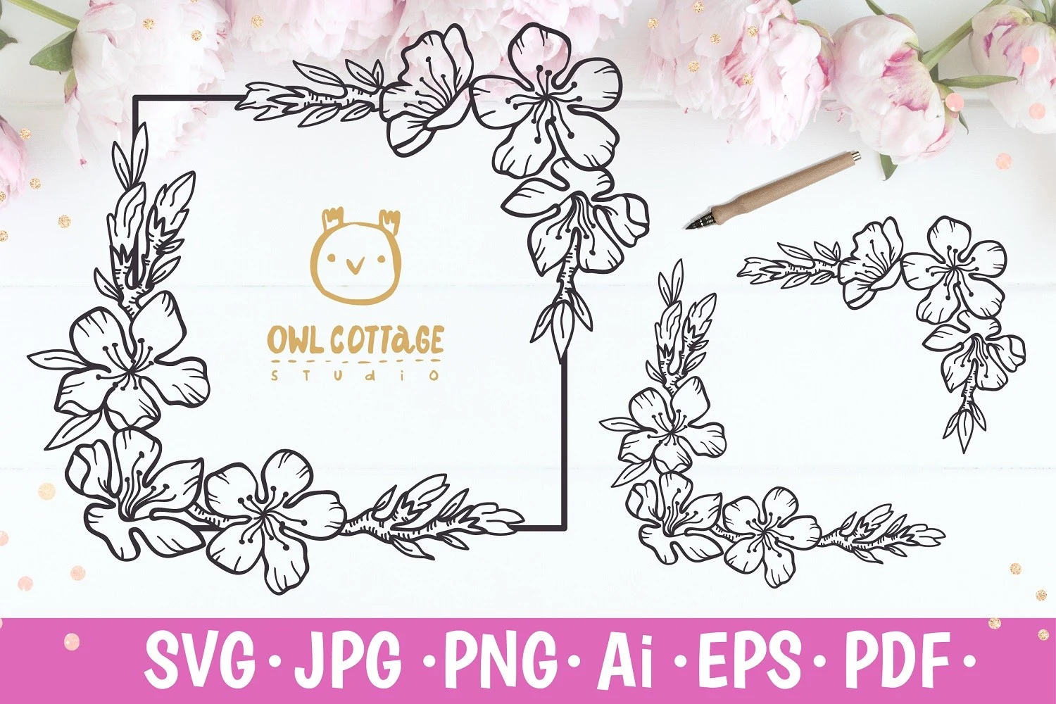 Cherry Blossom Square Frame featuring cherry blossom flowers and floral branches