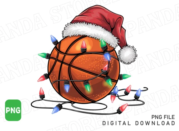 Christmas Basketball PNG, Santa Hat PNG preview showing Christmas motifs with composition
