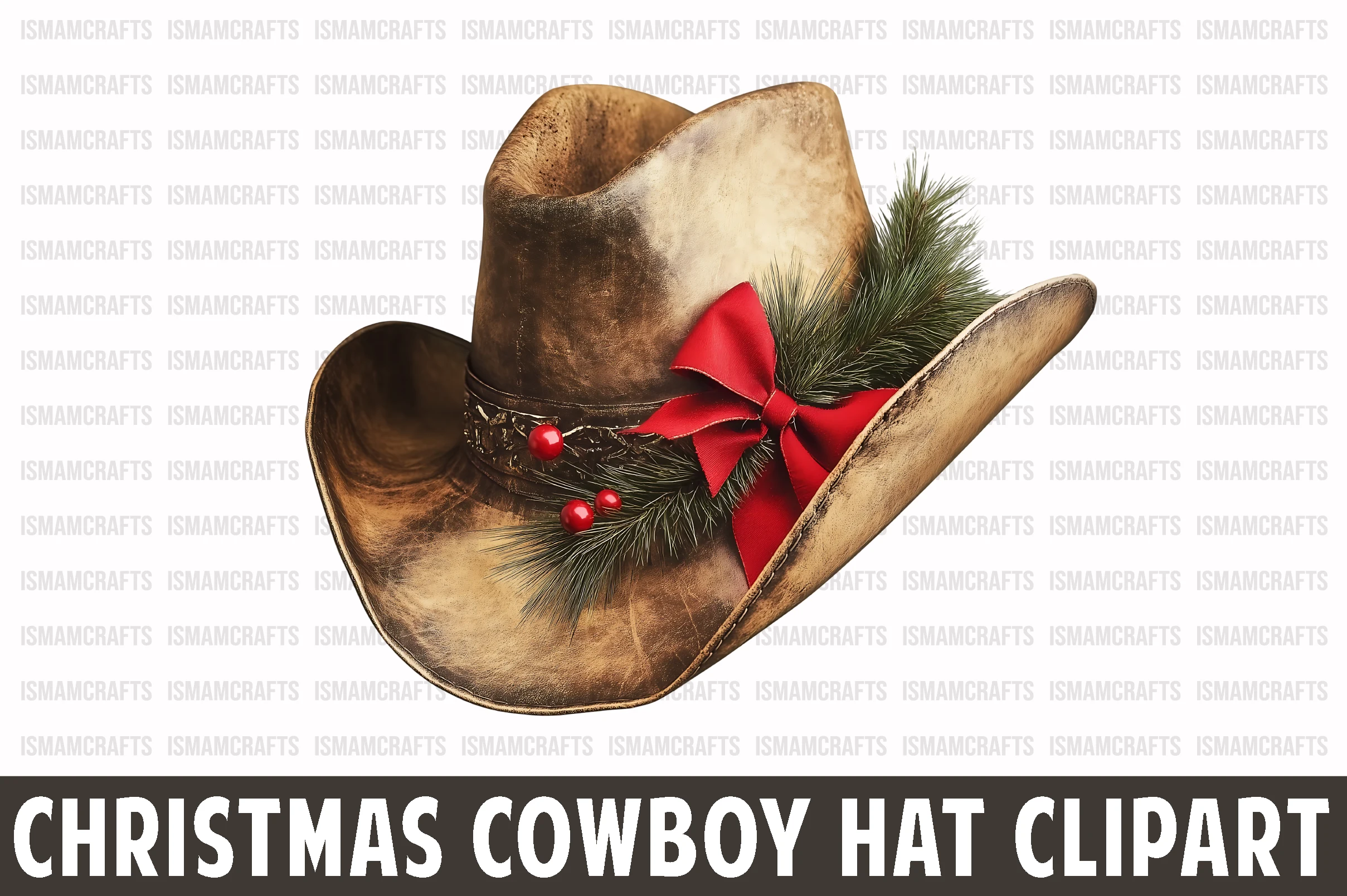 Christmas Cowboy Hat Isolated Clipart preview showing Christmas motifs with composition