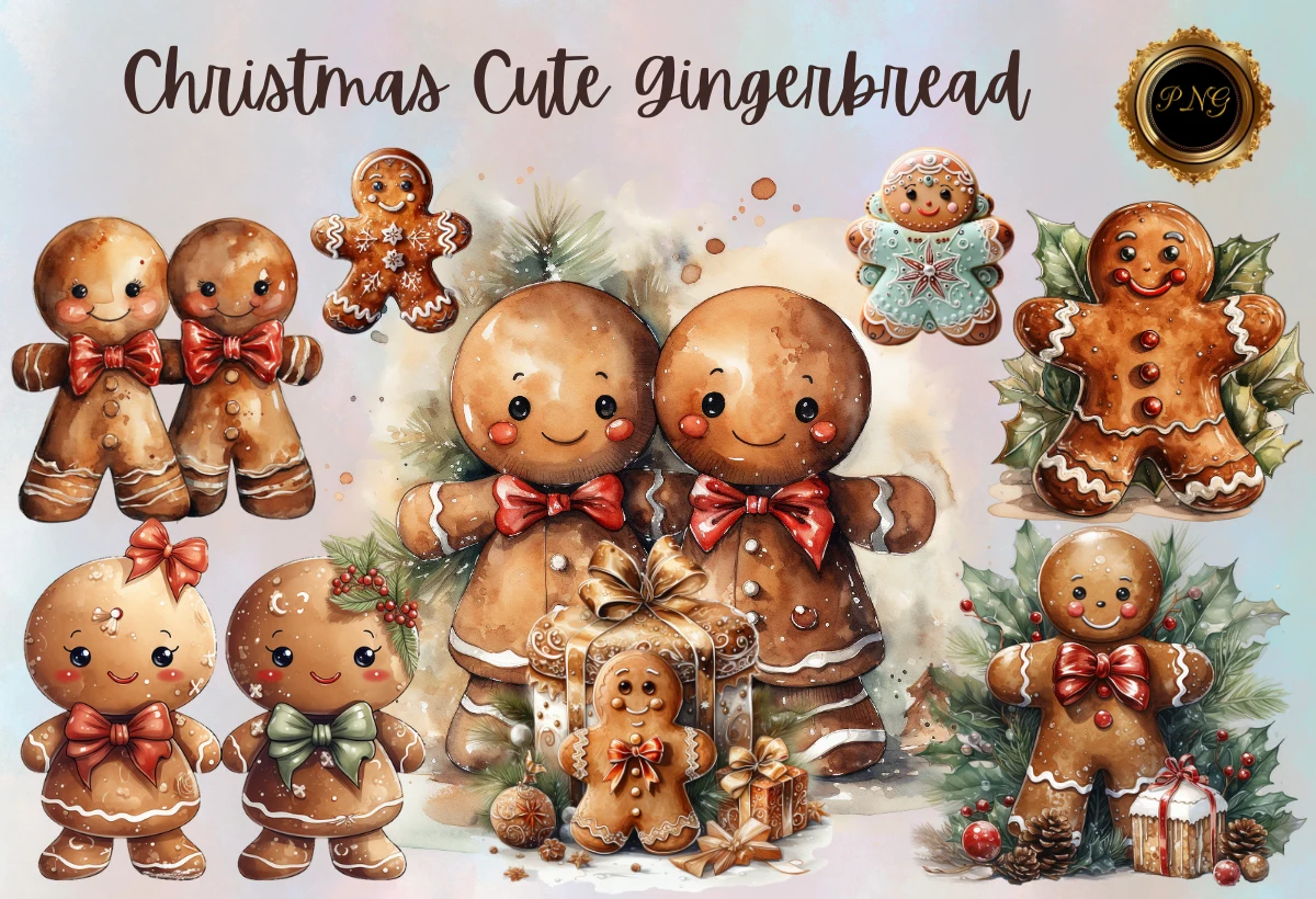 Christmas Cute Gingerbread Png Clipart preview showing Christmas motifs with friendly character styling