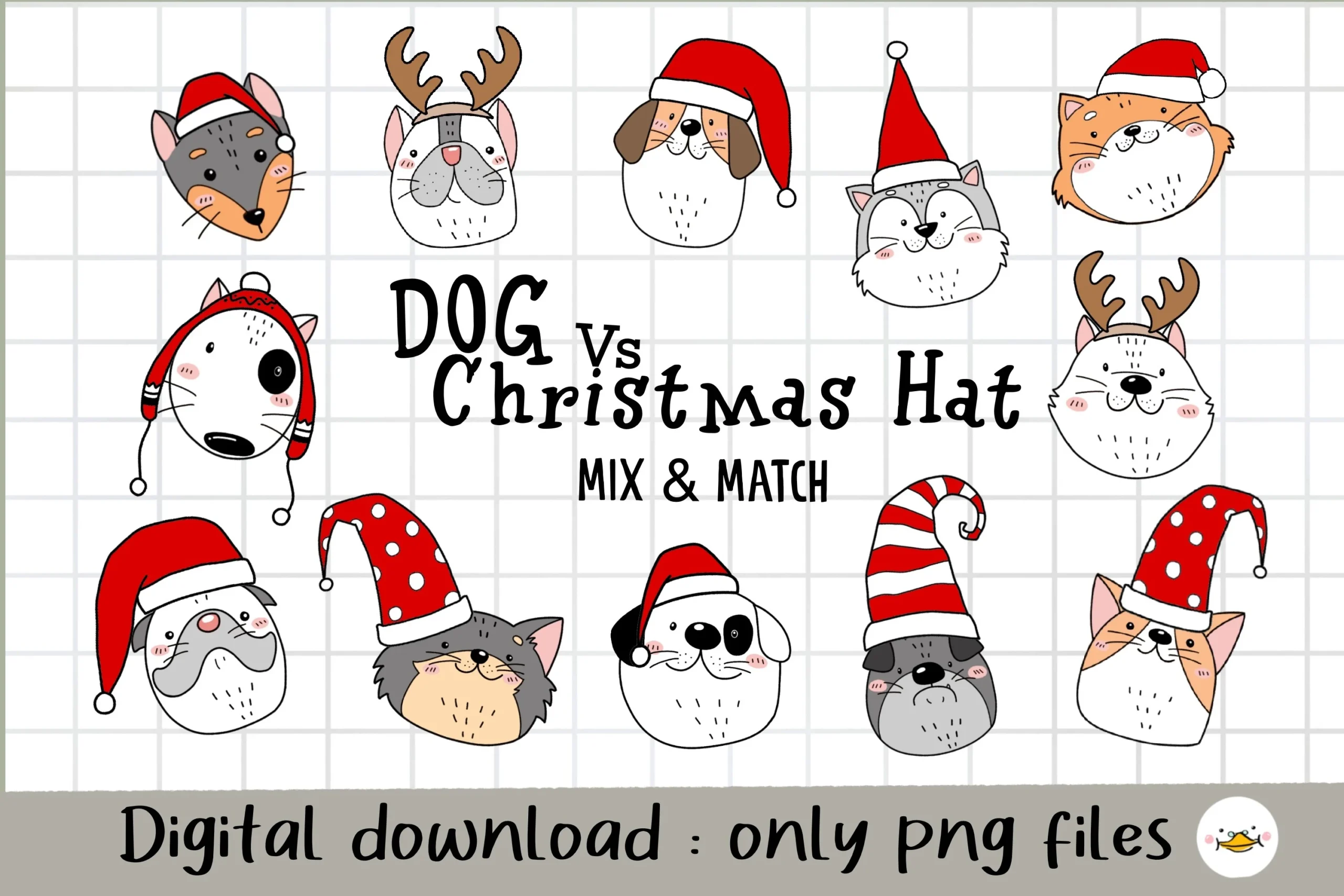 Christmas Hat and Dog Face Clipart preview showing dogs with friendly character styling