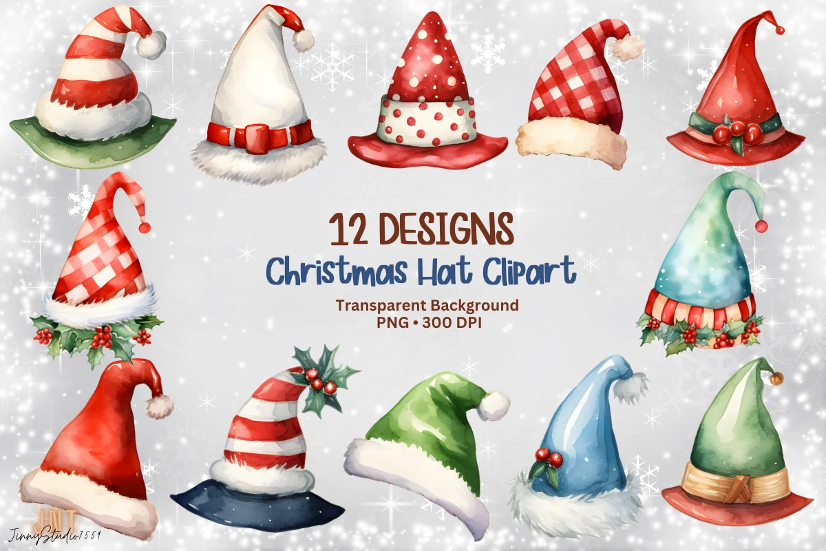 Christmas Hat Clipart Png preview showing Christmas motifs with composition