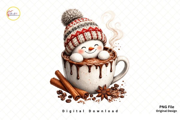 Christmas Hot Chocolate Snowman PNG clipart design preview