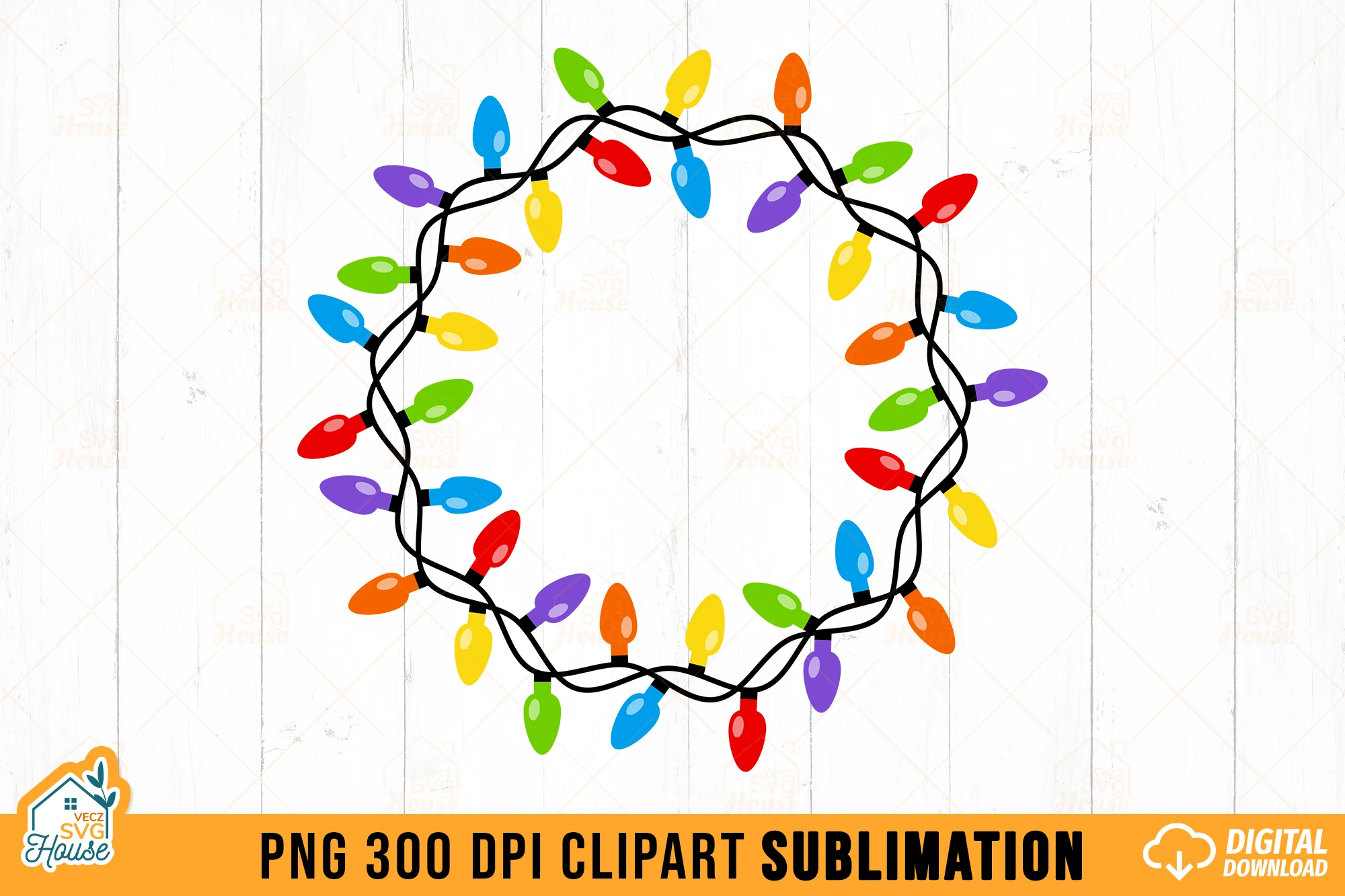 Christmas Lights Sublimation Frame preview showing Christmas motifs with composition
