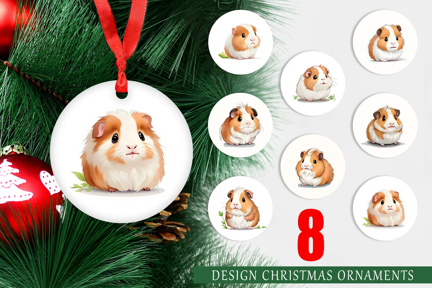 Christmas Ornament Сute Guinea Pig clipart design preview