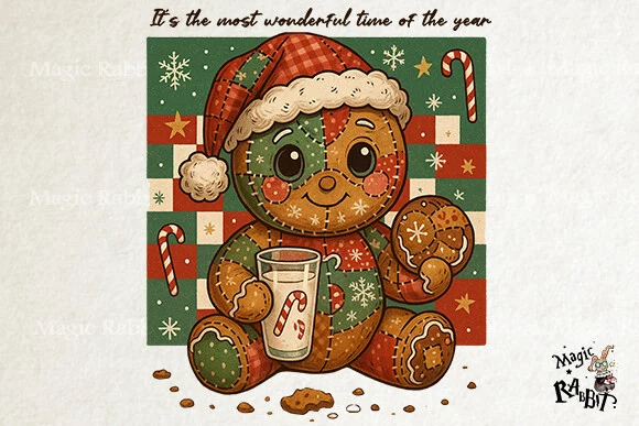 Christmas Patchwork Gingerbread PNG preview showing Christmas motifs with composition