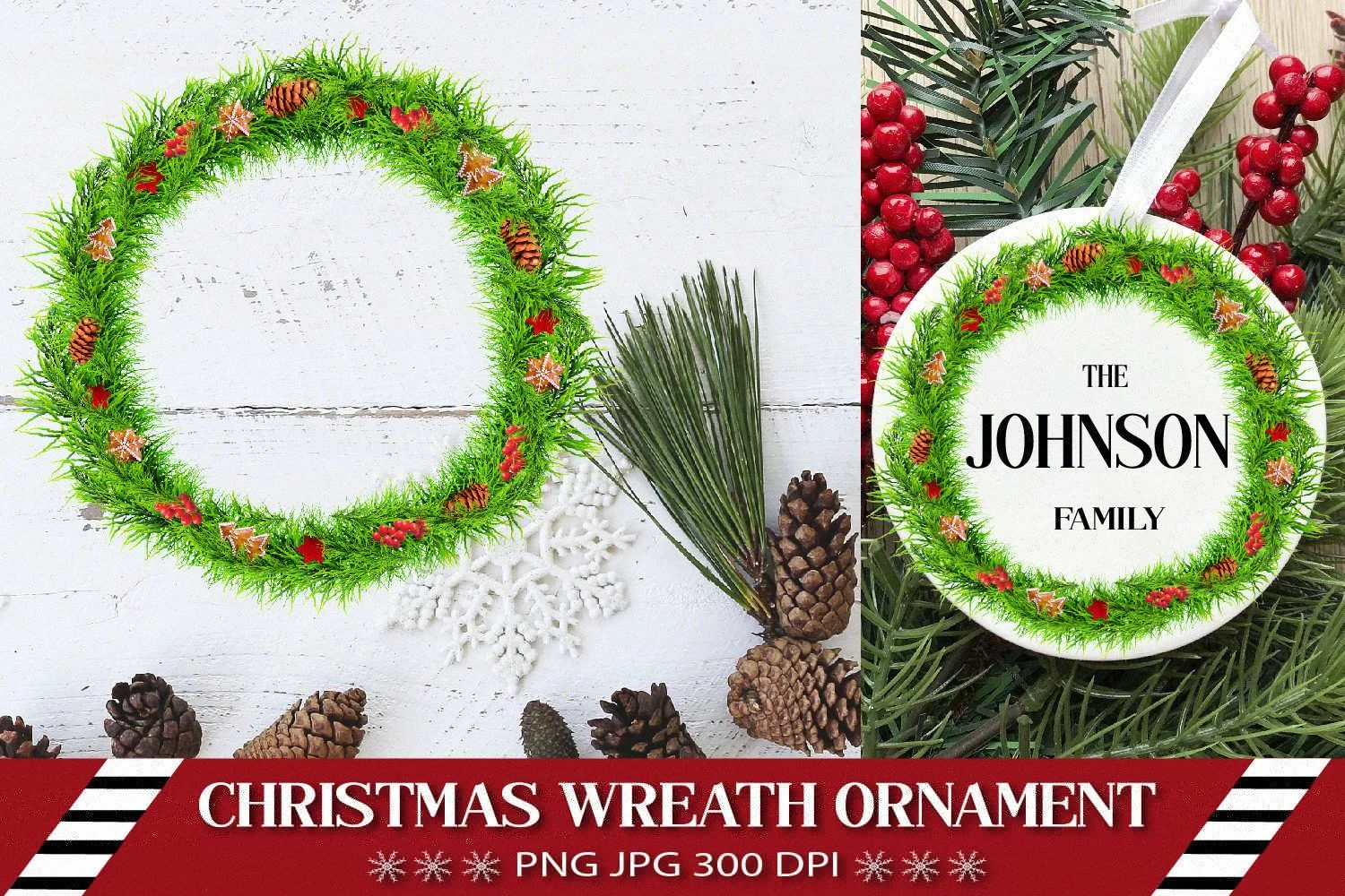Christmas Wreath PNG. Christmas Ornament preview showing Christmas motifs with composition