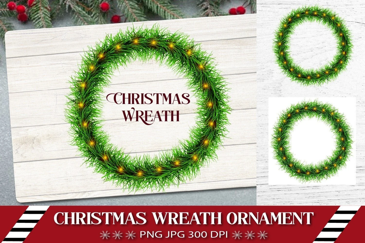 Christmas Wreath PNG. Christmas Ornament preview showing Christmas motifs with composition