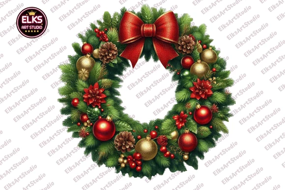 Christmas Wreath Png Clipart preview showing Christmas motifs with repeat-based layout