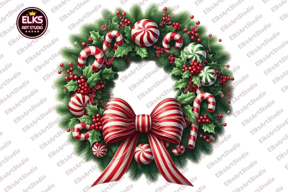 Christmas Wreath PNG Sublimation preview showing Christmas motifs with repeat-based layout