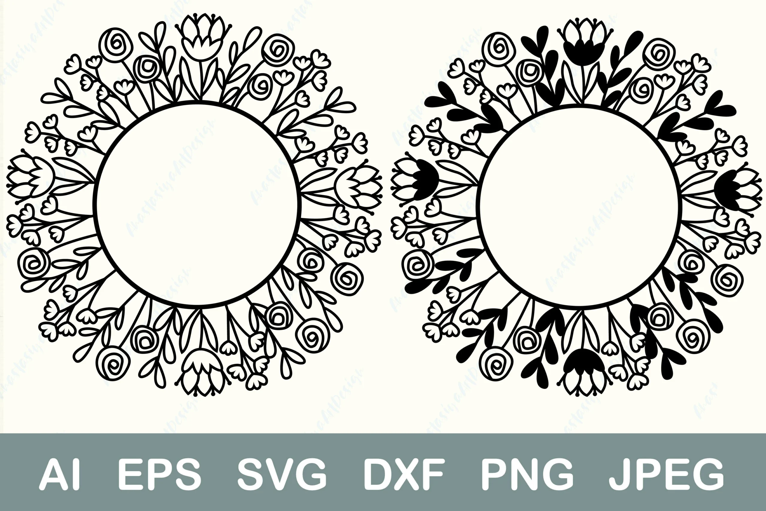 Circle Monogram Frame Flower Border monogram design preview