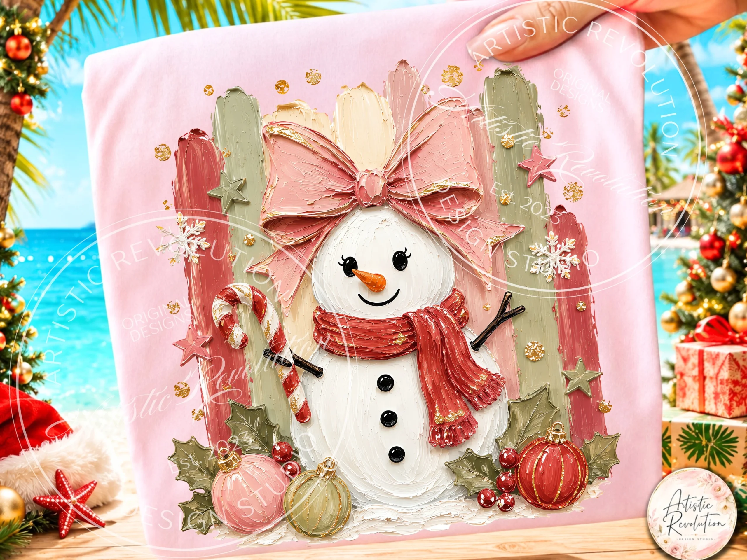 Coquette Christmas Snowman PNG preview showing Christmas motifs with composition