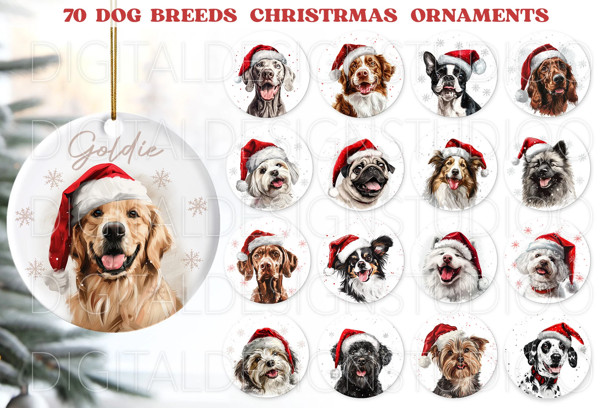 Country Christmas Ornaments Png, Farm preview showing Christmas motifs with period-inspired styling
