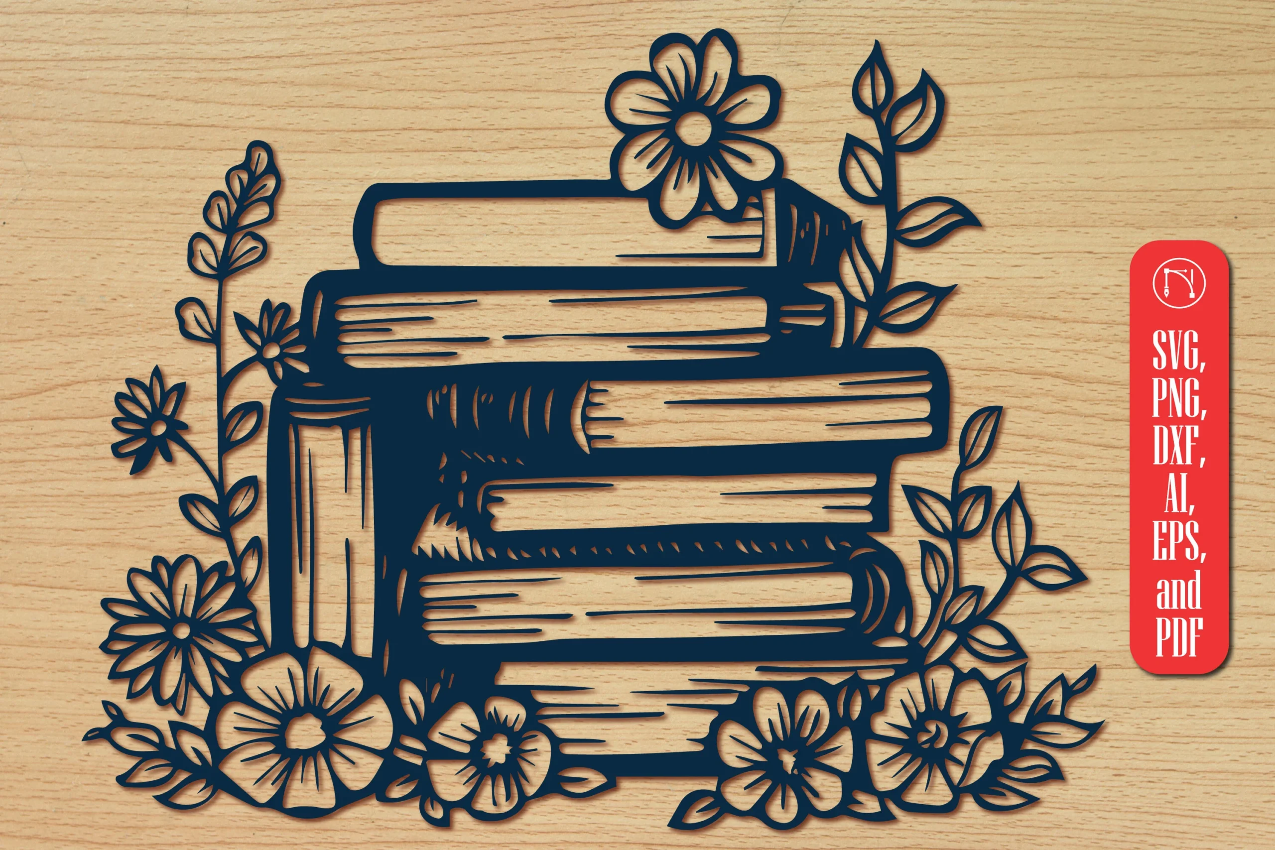 Cricut Book with Flowers SVG Set preview showing botanical motifs with repeat-based layout