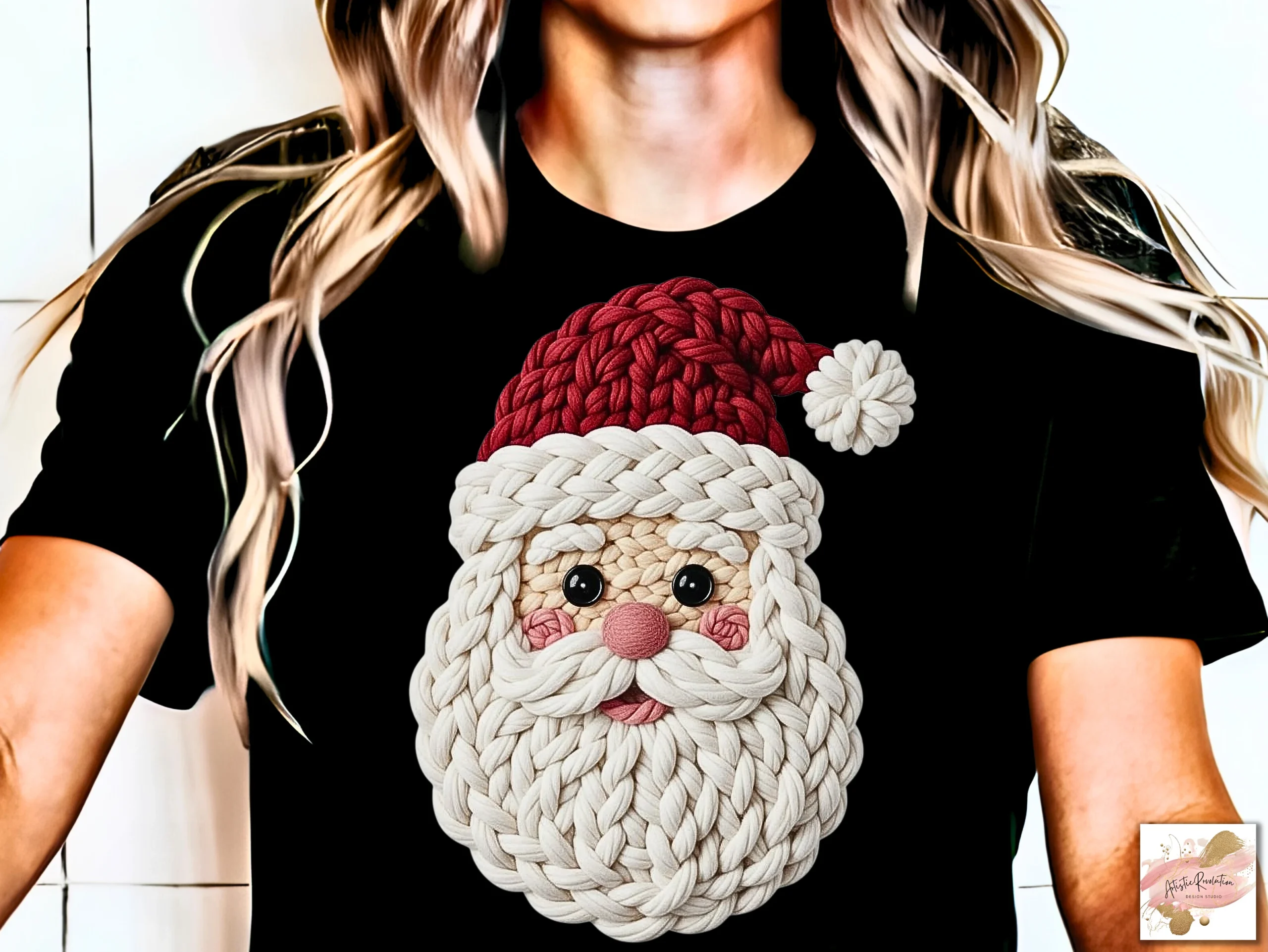 Crochet Faux Yarn Christmas Santa Png preview showing Christmas motifs with composition