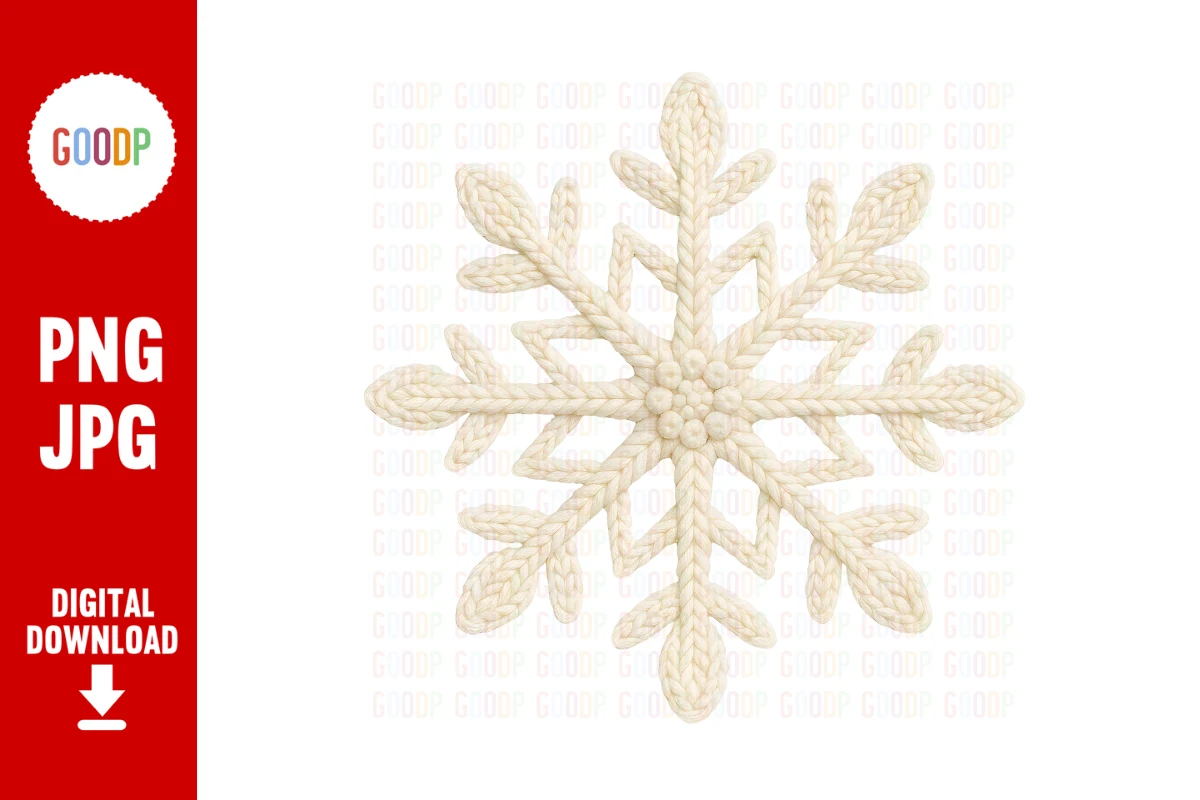 Crochet Snowflake PNG preview showing clipart design with composition