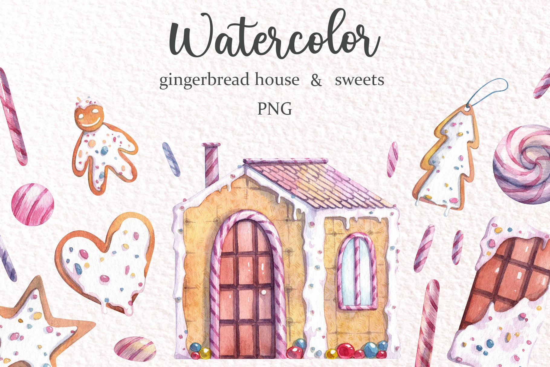 Cute Gingerbread PNG Holiday Set preview showing clipart design with friendly character styling