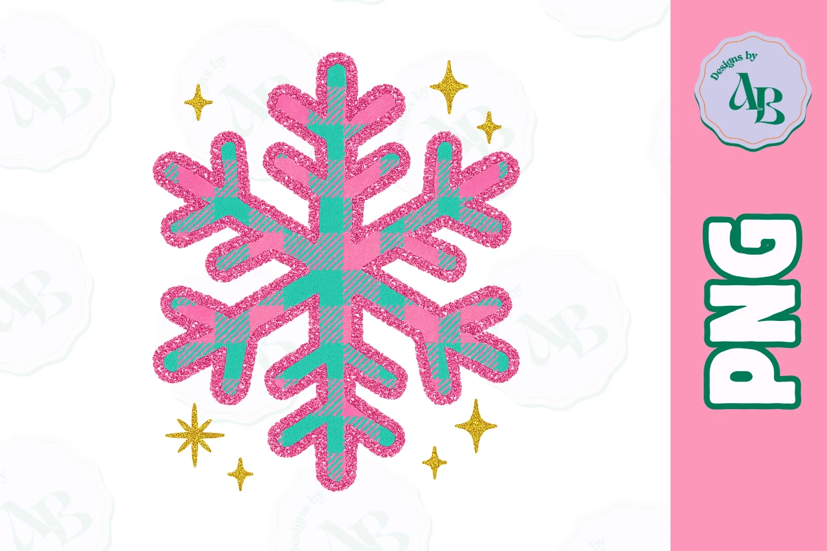 Cute Girly Christmas Plaid Snowflake PNG preview showing Christmas motifs with friendly character styling